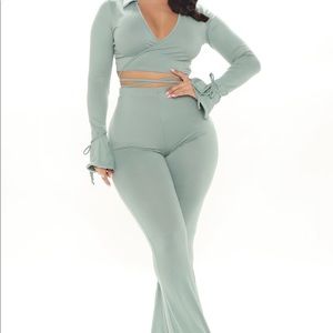 Wanna be down pant set - sage